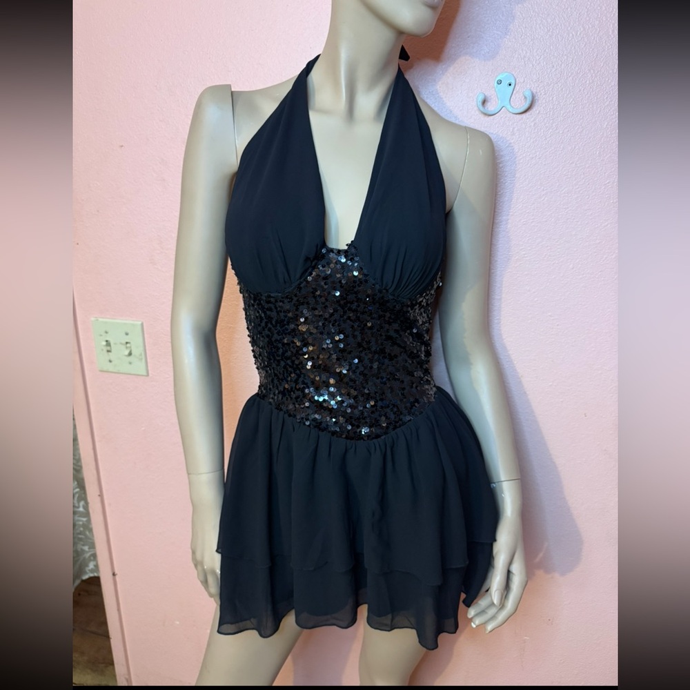 Windsor Black Sequin Halter Mini Dress | Open Back Party Dress | S & M